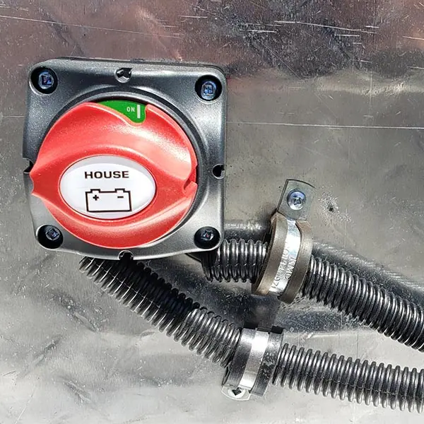 RV battery disconnect switch installed with new cabling