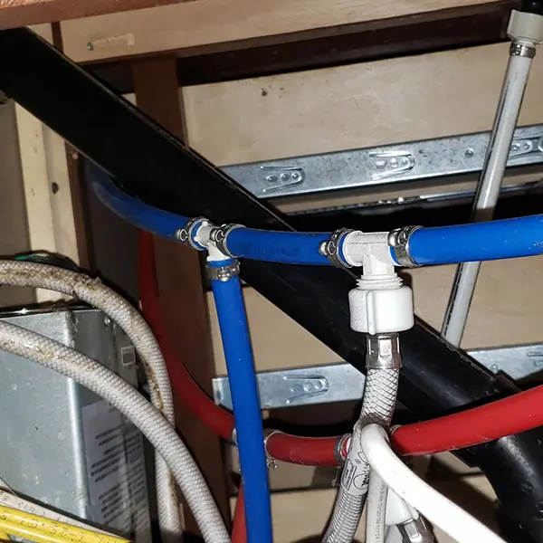 Hot and cold PEX water lines replaced in an RV